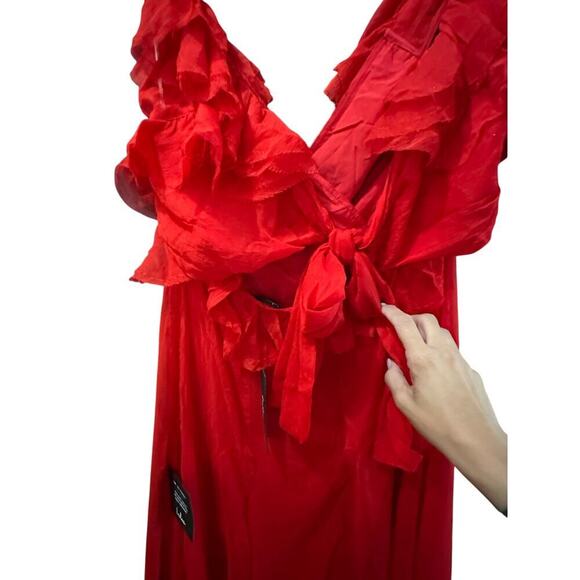 NWT Lulus Red V-Neckline Tied Back Maxi Dress Size Large - Picture 5 of 10